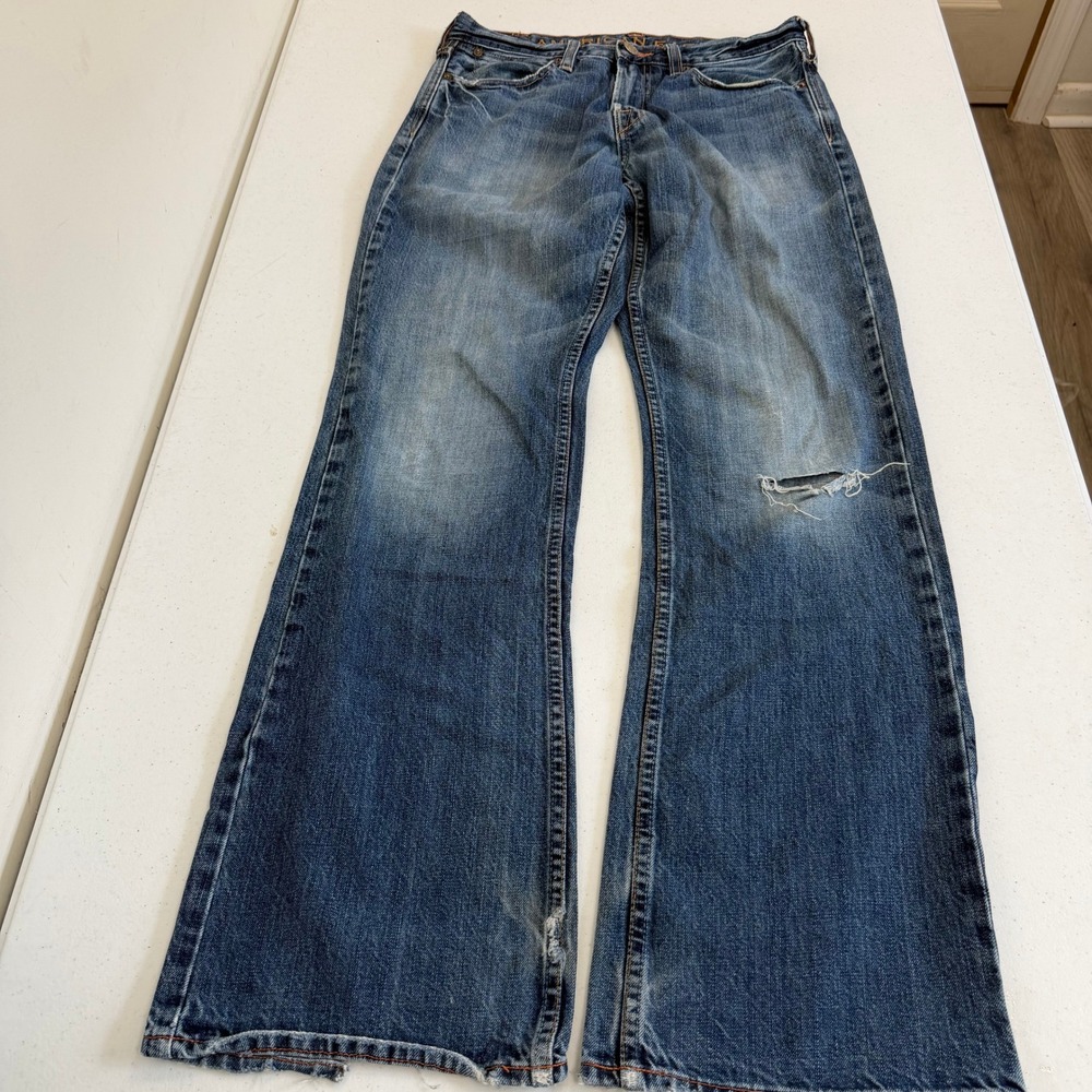 American Eagle Outfitters Mens 29x32 Bootcut Jeans Medium Wash Distressed Blue